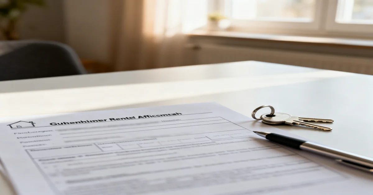 Mieterselbstauskunft Vorlage – Formular auf einem Schreibtisch mit Wohnungsschlüssel