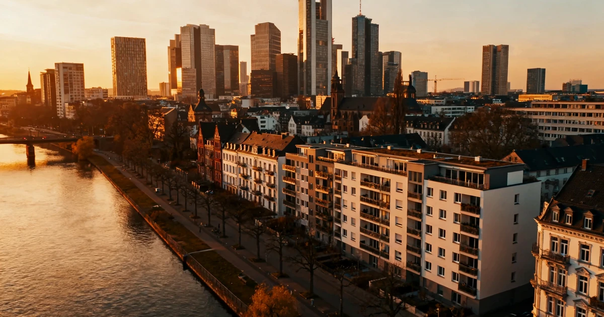 Frankfurt-Skyline am Main mit Wohngeb&auml;uden &ndash; Immobilienwert ermitteln