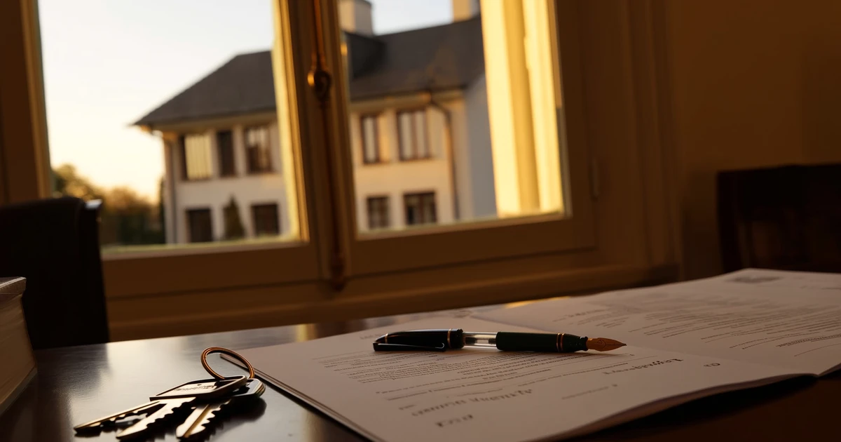 Notarvertrag, Hausschlüssel und Füllfederhalter auf einem Schreibtisch – Notarkosten beim Hauskauf